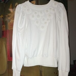 Anthropologie White Embroidered Sweatshirt